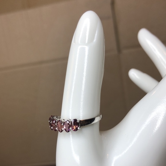 Tourmaline Sterling Silver Single Band Ring w Seven Faceted Oval Gems Sz 8-3/4 - Picture 15 of 17